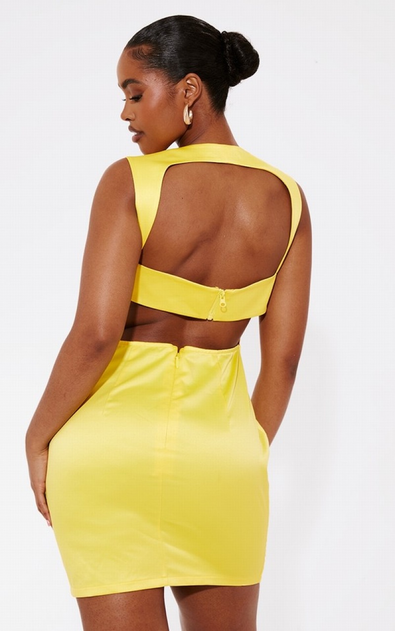 Rochie Pretty Little Thing Shape Yellow StructuSatin Corset Detail Galbeni | AMHK37150