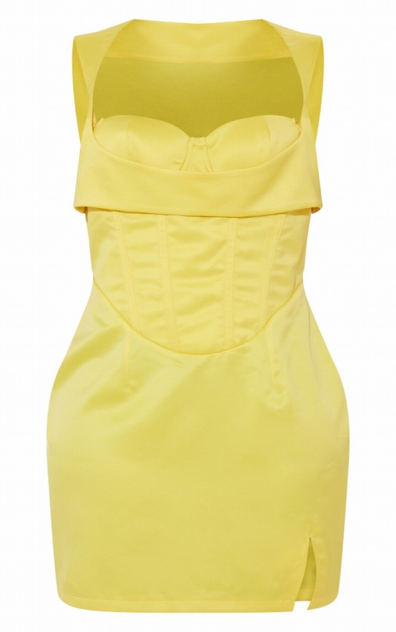 Rochie Pretty Little Thing Shape Yellow StructuSatin Corset Detail Galbeni | AMHK37150