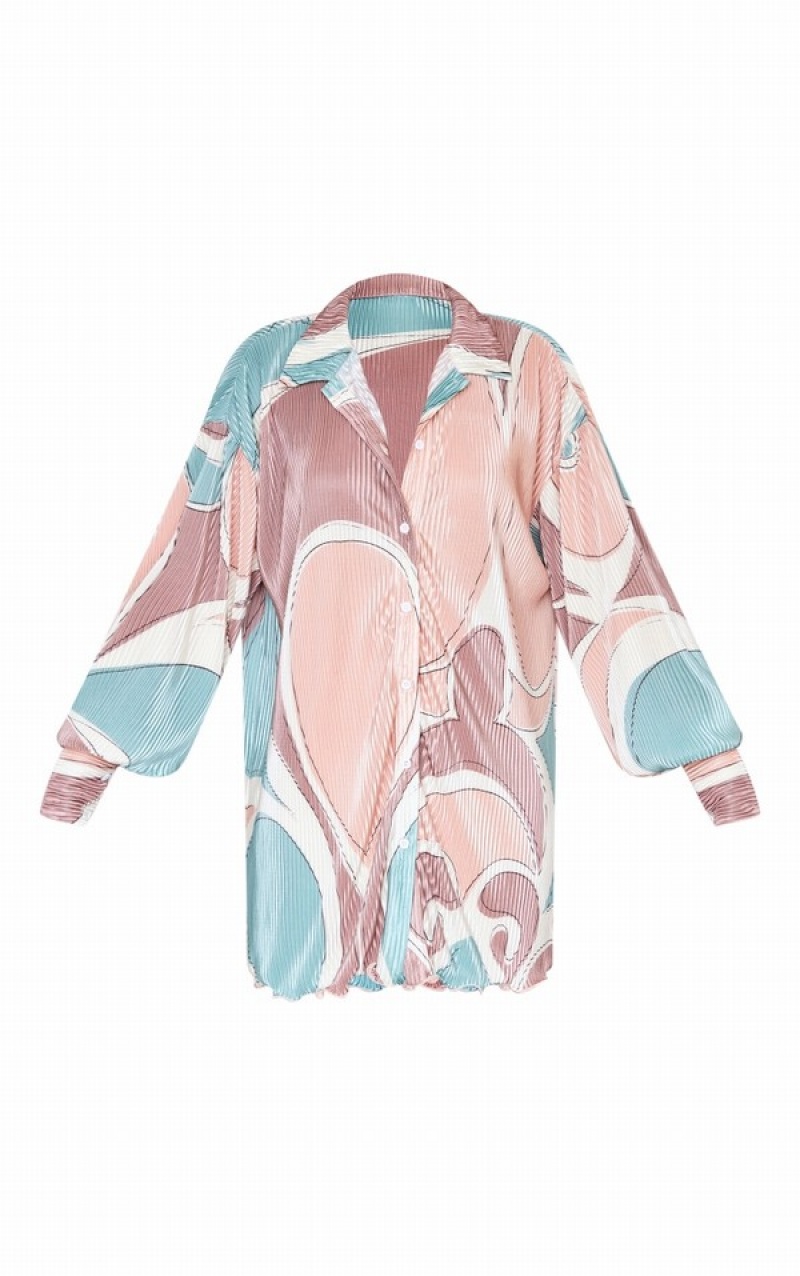 Rochie Pretty Little Thing Stone Abstract Print Plisse Frill Hem Gri | DOCT05476