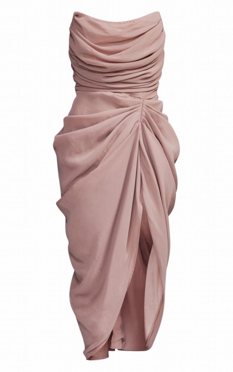 Rochie Pretty Little Thing Taupe Chiffon Corset Bandeau Draped Gri Maro | PWRJ87243