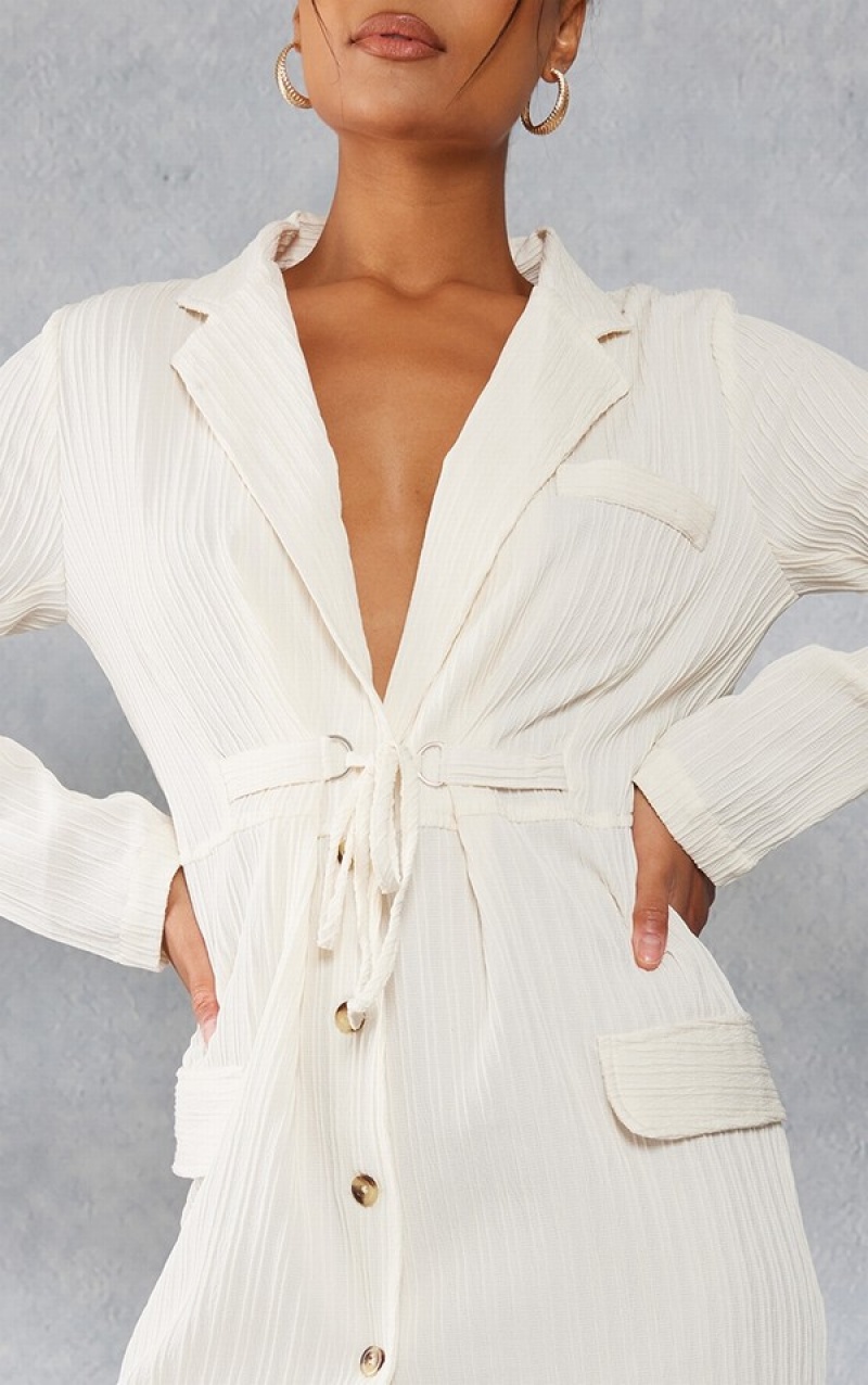 Rochie Pretty Little Thing TextuPlunge Knot Detail Albi | FERP81957