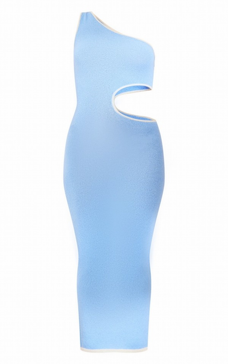 Rochie Pretty Little Thing Towel Knit Cut Out One Sleeve Midaxi Albastri | XMIZ37106