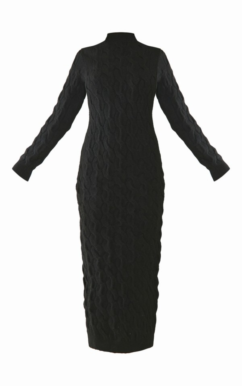 Rochie Pretty Little Thing Tricotate Maxi Negrii | XAOE17296