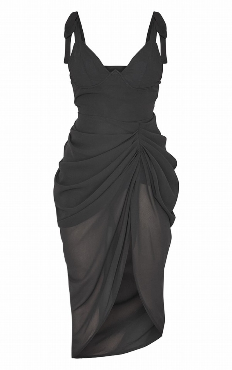 Rochie Pretty Little Thing Underwire Detail Draped Negrii | OHMW01654