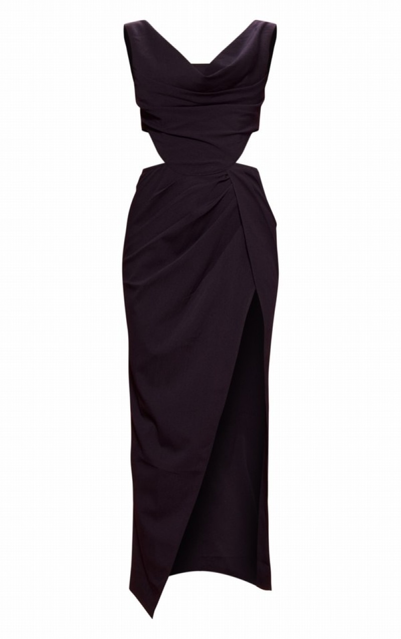 Rochie Pretty Little Thing Woven Cowl Corset Split Detail Midaxi Negrii | KWRM91325