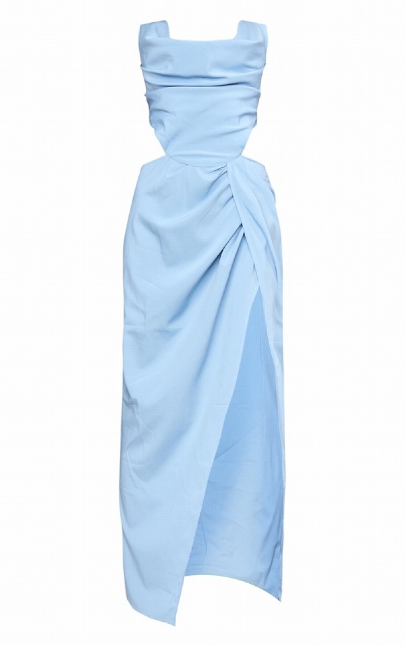 Rochie Pretty Little Thing Woven Cowl Corset Split Detail Midaxi Albastri Gri | PAGQ94138