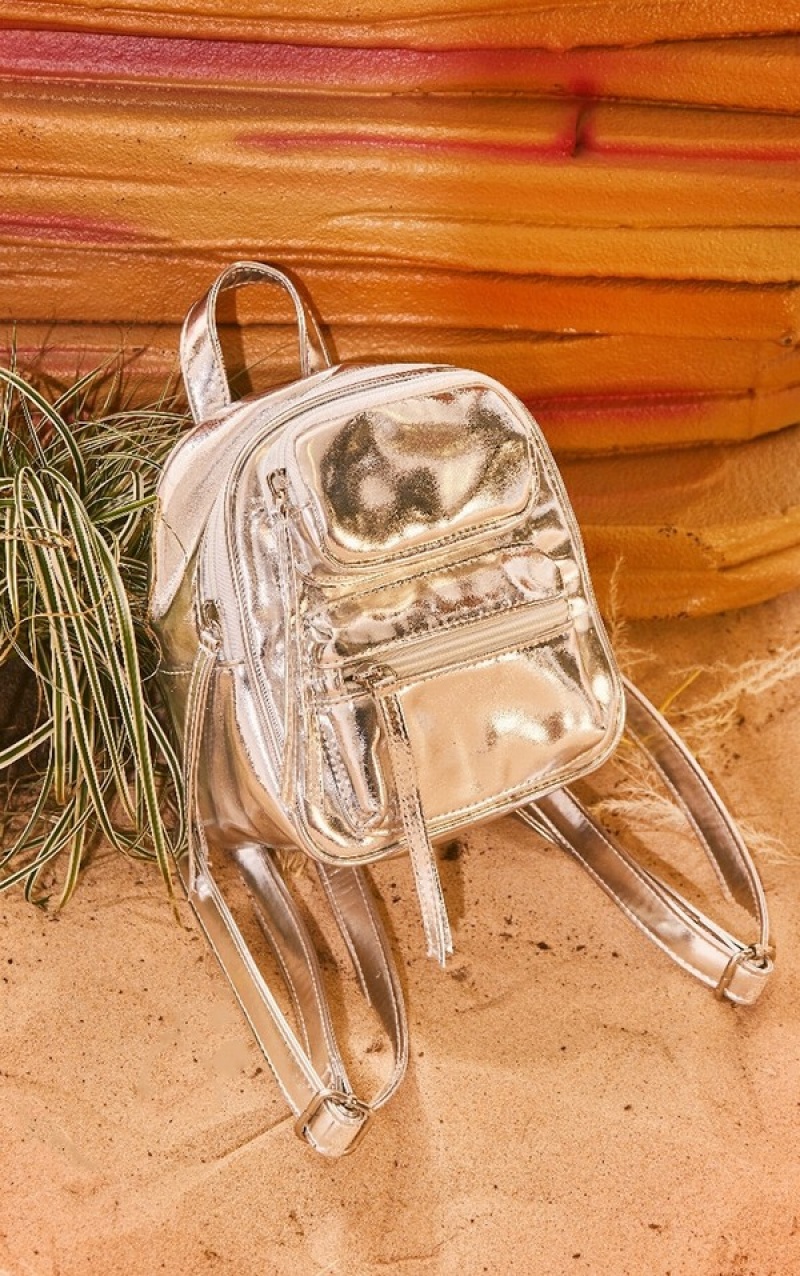 Rucsac Pretty Little Thing Metallic Pocket Argintii | QWCE71932