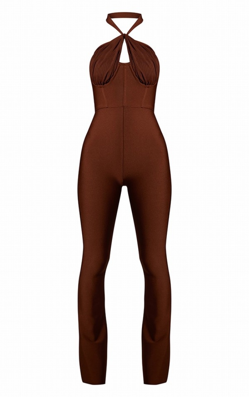 Salopeta Pretty Little Thing Bandage Mesh Halterneck Ciocolata | GQJH41786