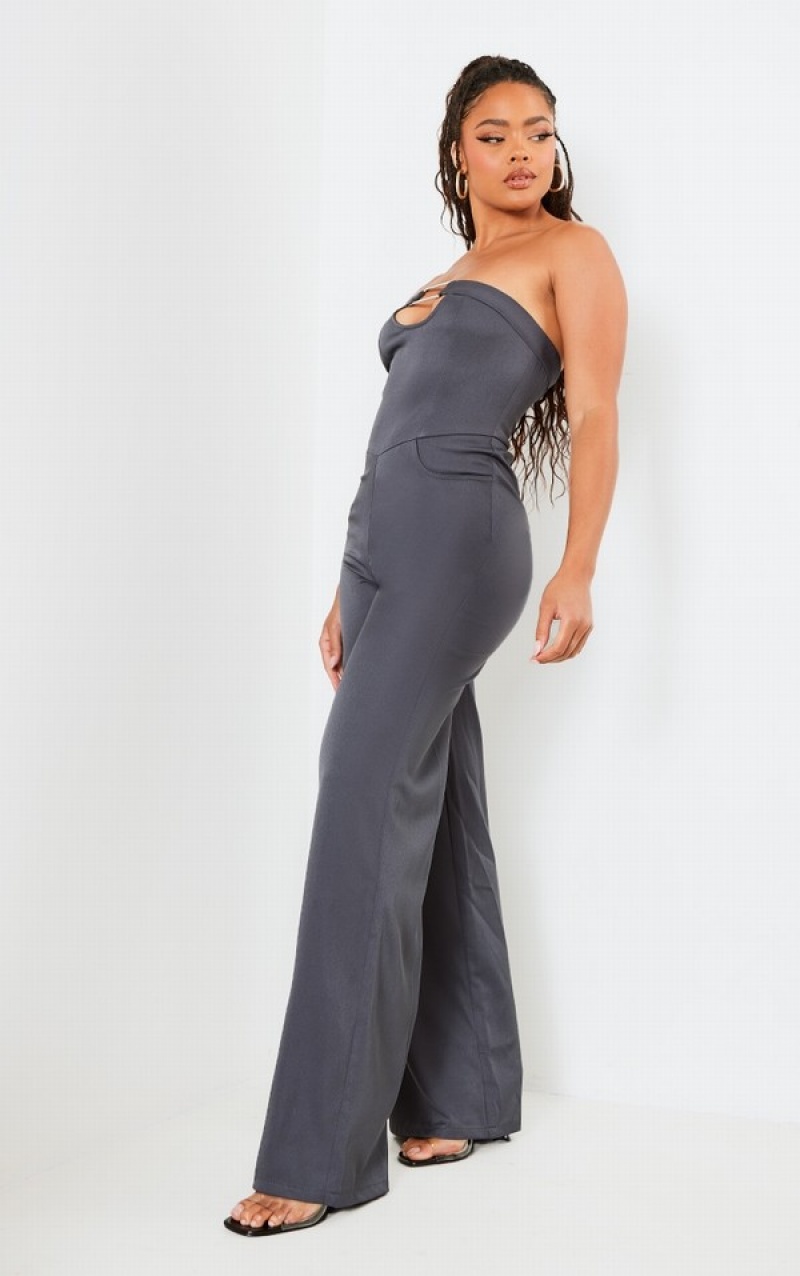 Salopeta Pretty Little Thing Charcoal Cu Catarama Detail TailoWoven Gri | JLOK09758