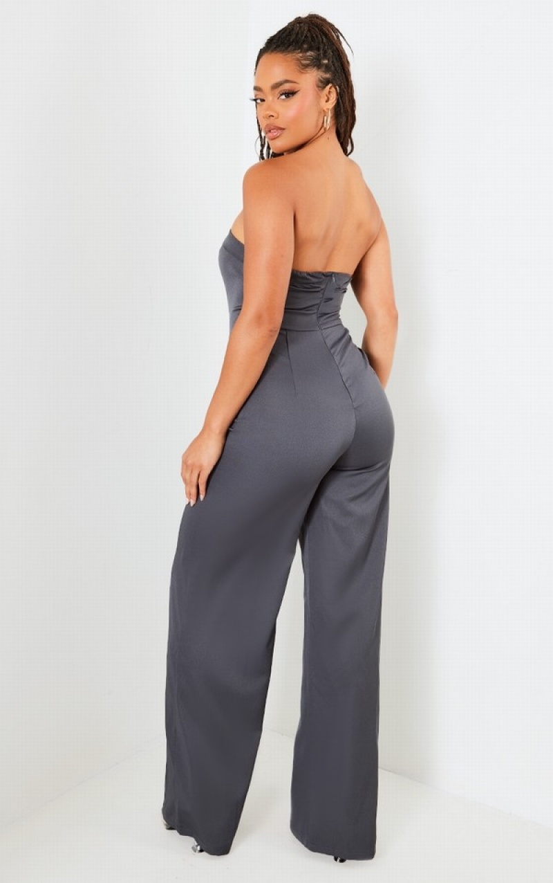 Salopeta Pretty Little Thing Charcoal Cu Catarama Detail TailoWoven Gri | JLOK09758