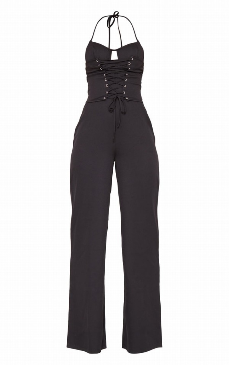 Salopeta Pretty Little Thing Dantela Up Detail UnderwiHalterneck Woven Negrii | FIRJ86190