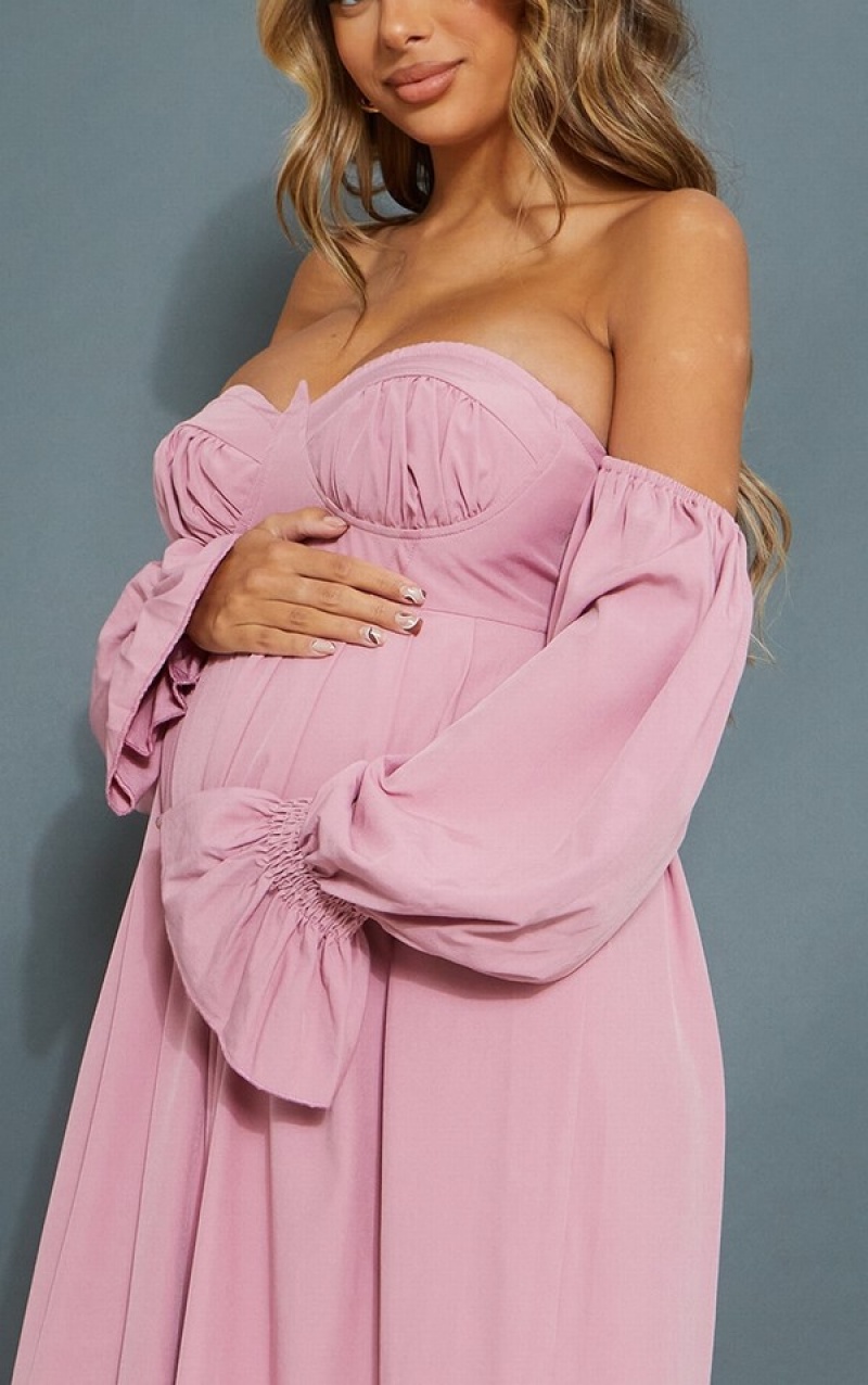 Salopeta Pretty Little Thing Maternity Corset Detail Bardot Largi Leg Roz | KGLZ24789