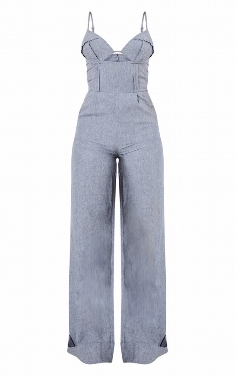 Salopeta Pretty Little Thing Mineral Frayed Edge UnderwiStrappy Albastri | DZYM60842