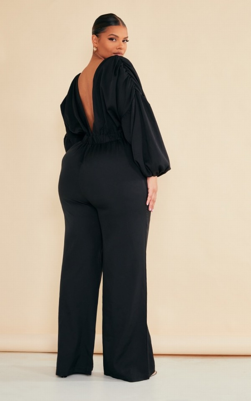 Salopeta Pretty Little Thing Plus Puff Sleeve Negrii | JQWX96157