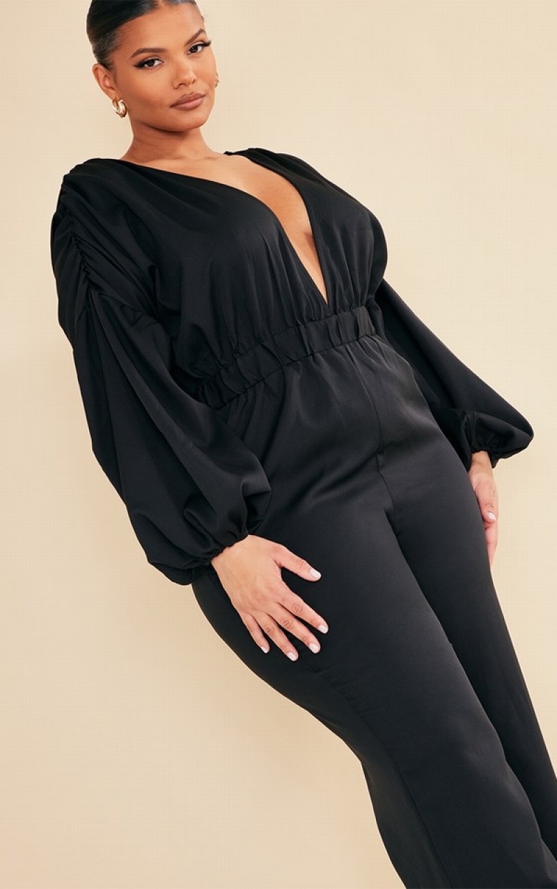 Salopeta Pretty Little Thing Plus Puff Sleeve Negrii | JQWX96157
