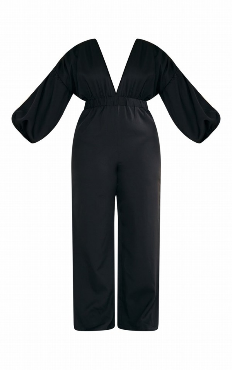Salopeta Pretty Little Thing Plus Puff Sleeve Negrii | JQWX96157