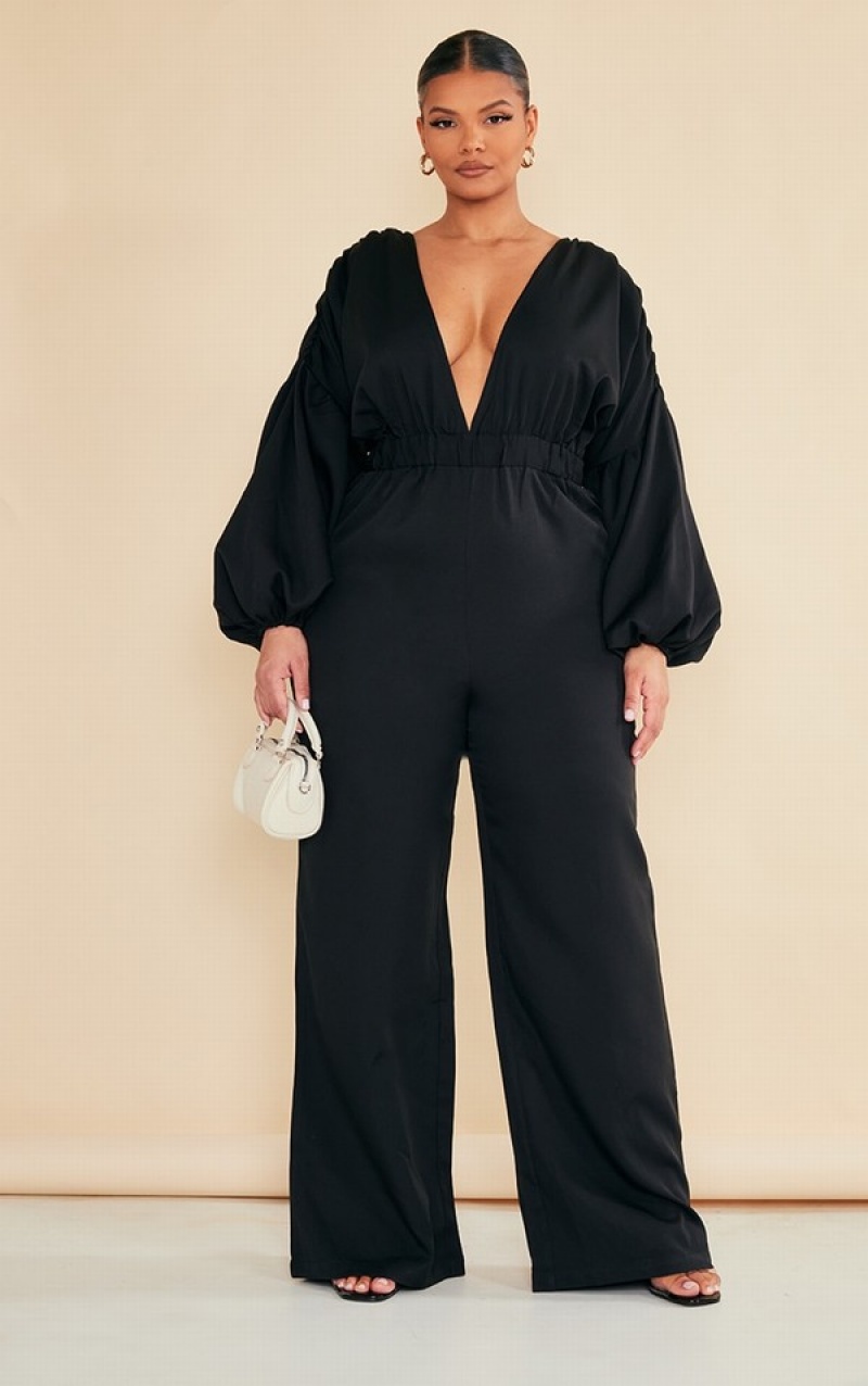 Salopeta Pretty Little Thing Plus Puff Sleeve Negrii | JQWX96157