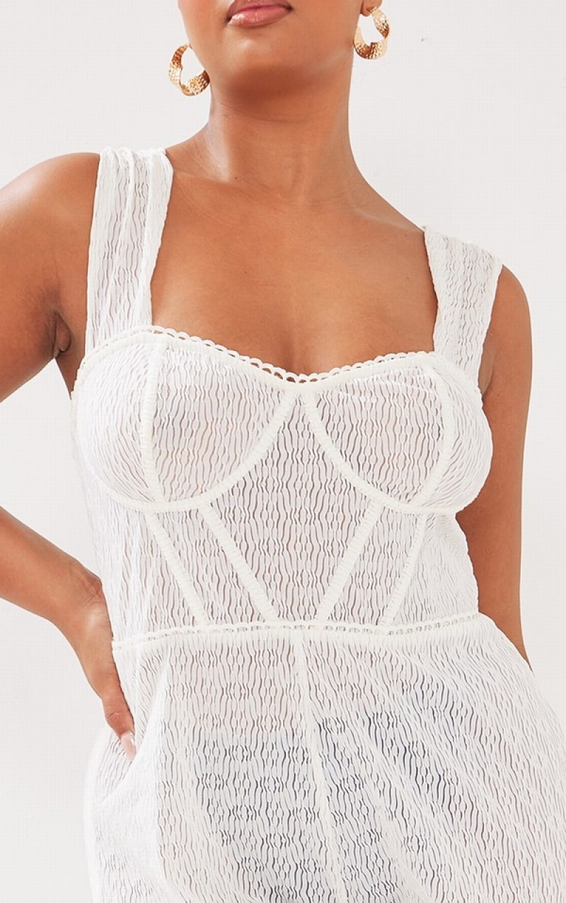 Salopeta Pretty Little Thing Plus TextuCorset Albi | WJQX59860