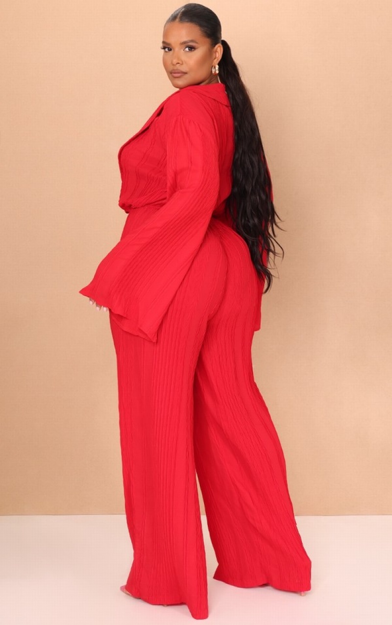 Salopeta Pretty Little Thing Plus TextuWide Leg Rosii | AMGN94672