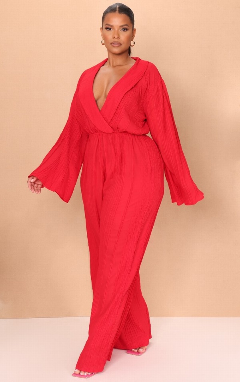 Salopeta Pretty Little Thing Plus TextuWide Leg Rosii | AMGN94672