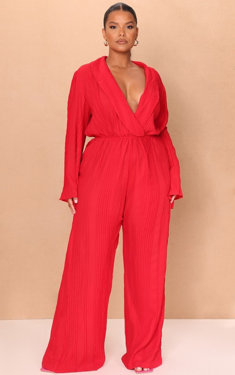Salopeta Pretty Little Thing Plus TextuWide Leg Rosii | AMGN94672