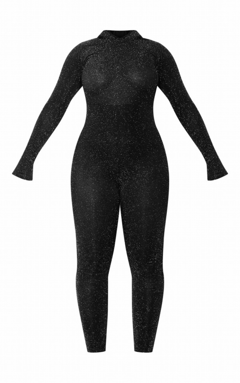 Salopeta Pretty Little Thing Shape Glitter Cu Glugă Cut Out Back Negrii | LHAX96320