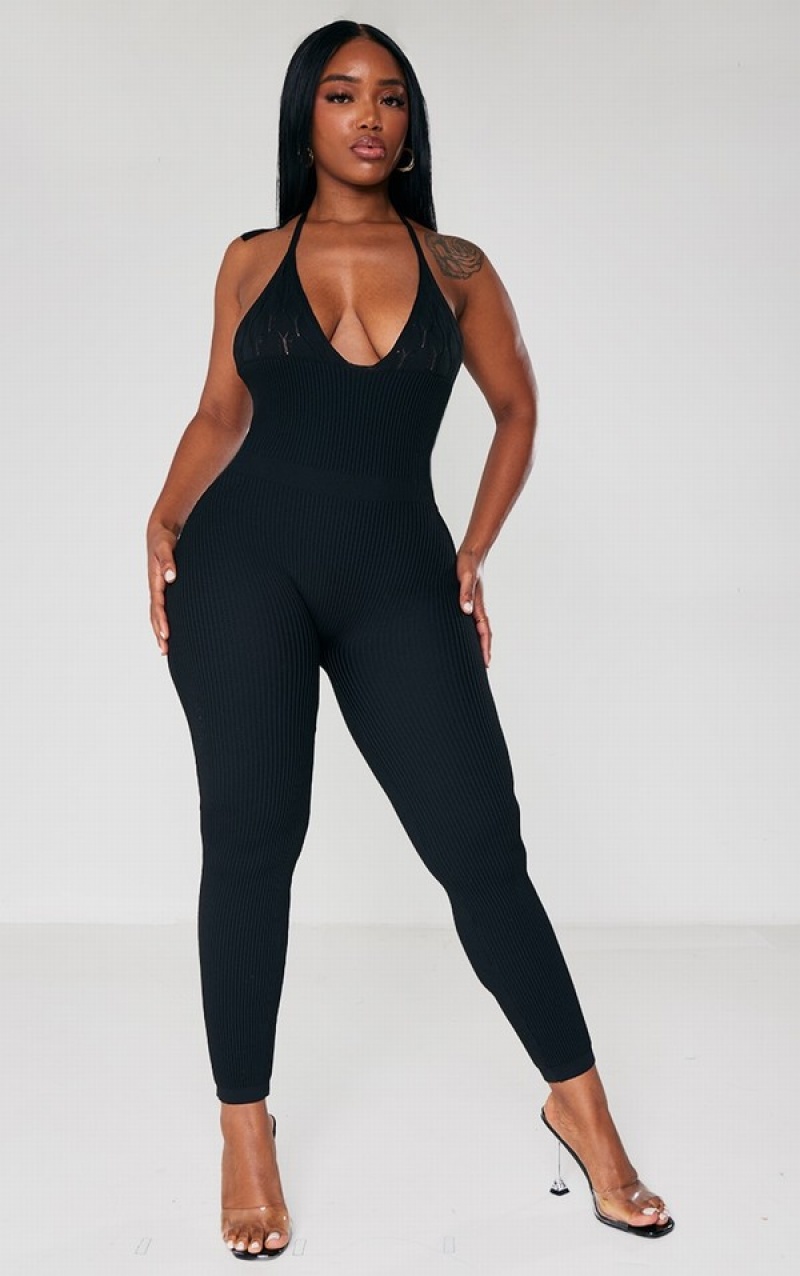 Salopeta Pretty Little Thing Shape Knit Halterneck Underbust Detail Negrii | OEXN35462