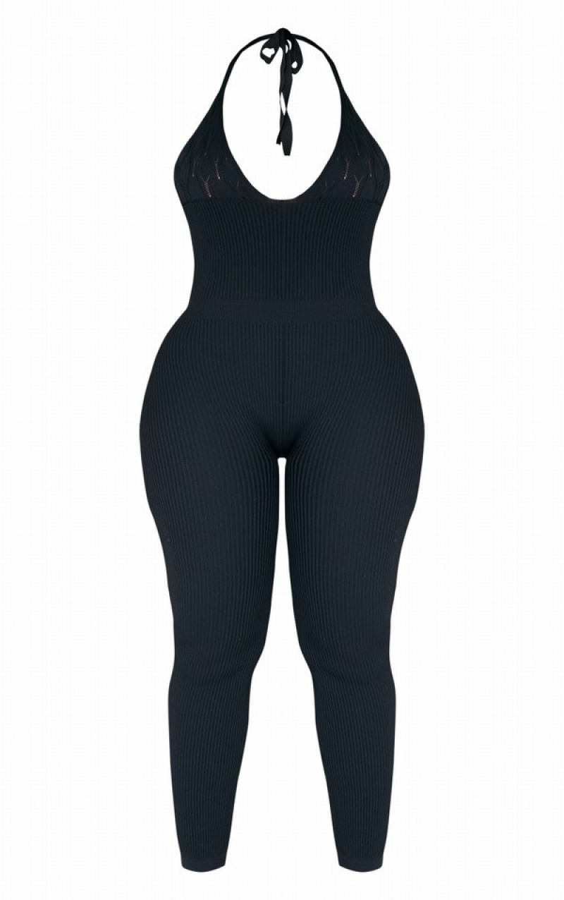 Salopeta Pretty Little Thing Shape Knit Halterneck Underbust Detail Negrii | OEXN35462