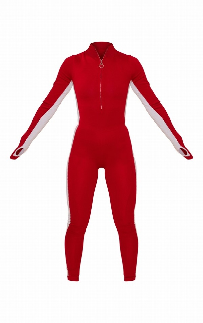 Salopeta Pretty Little Thing Ski Tricotate Zip Front Rosii | FJBP61472