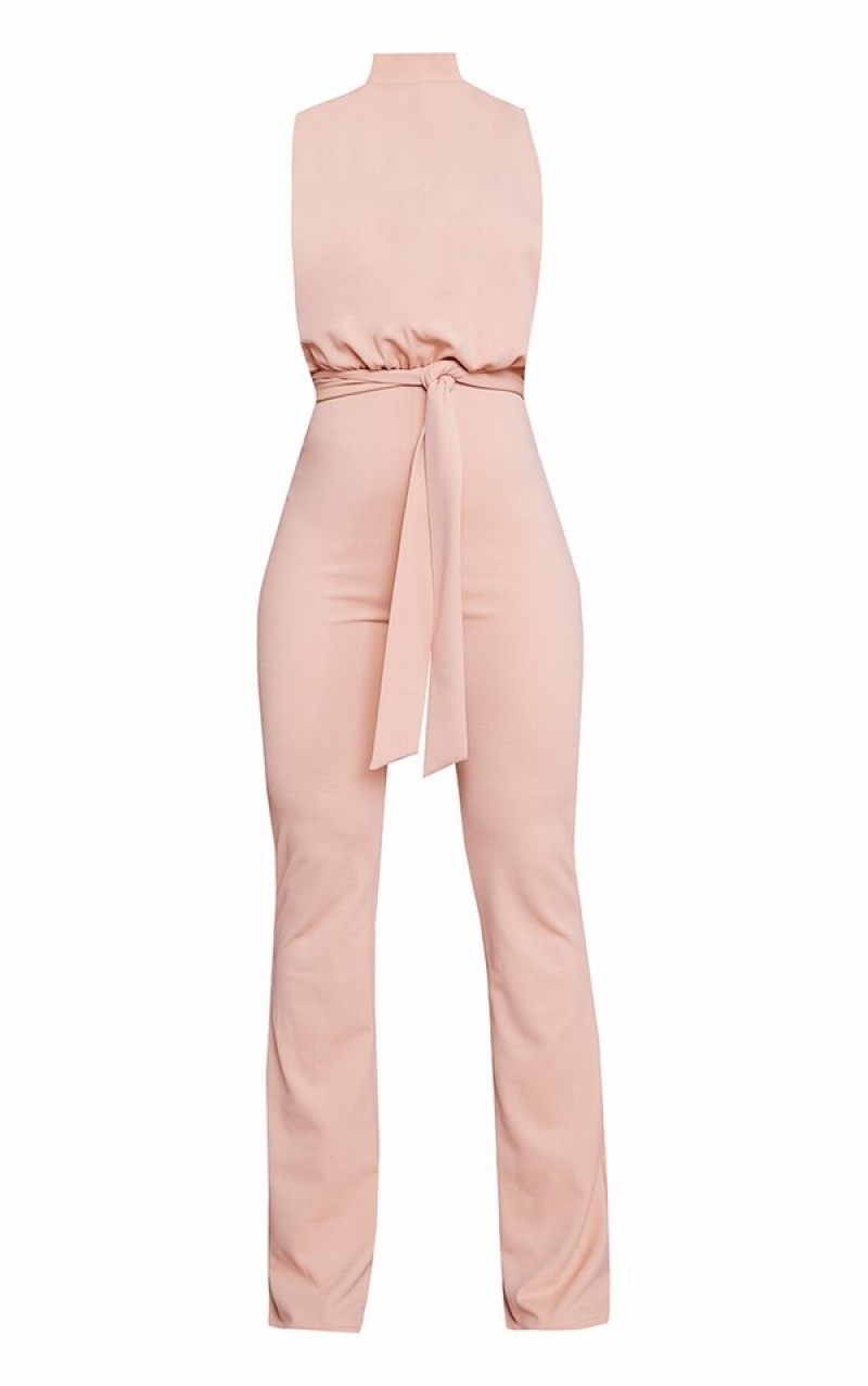 Salopeta Pretty Little Thing Stone Scuba High Neck Tie Talie Gri | TKZC13689
