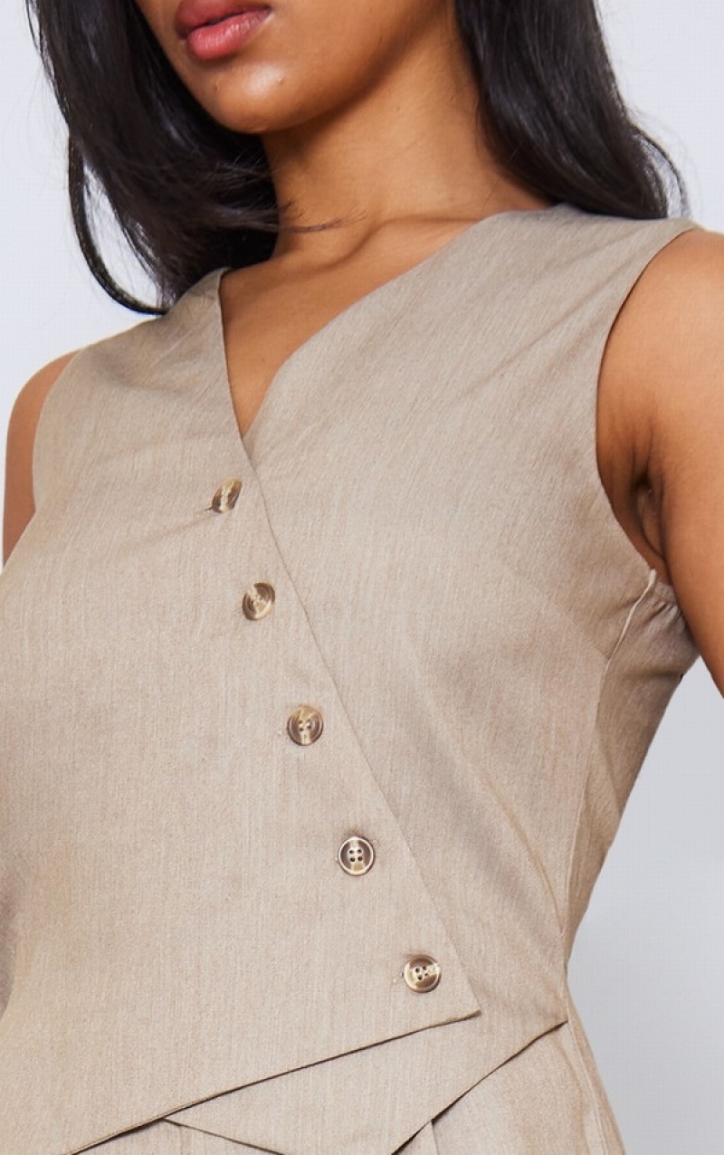 Salopeta Pretty Little Thing Stone TailoButton Detail Gri | BTVE70841