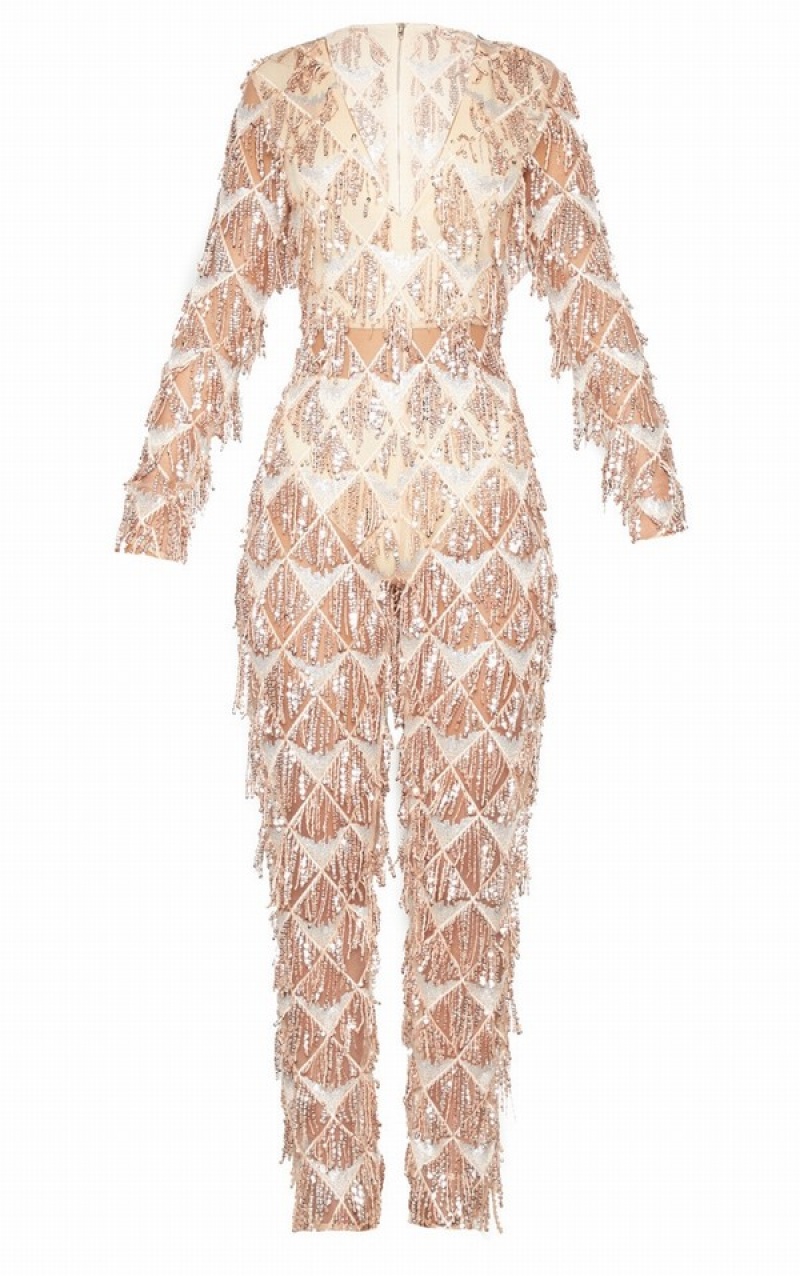 Salopeta Pretty Little Thing Tassel Sequin Plunge Roz Aurii | MXBV78123