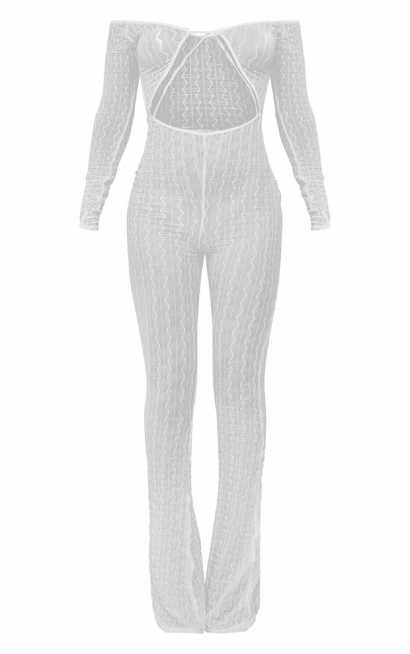 Salopeta Pretty Little Thing TextuStrappy Bardot Albi | TPSX73485