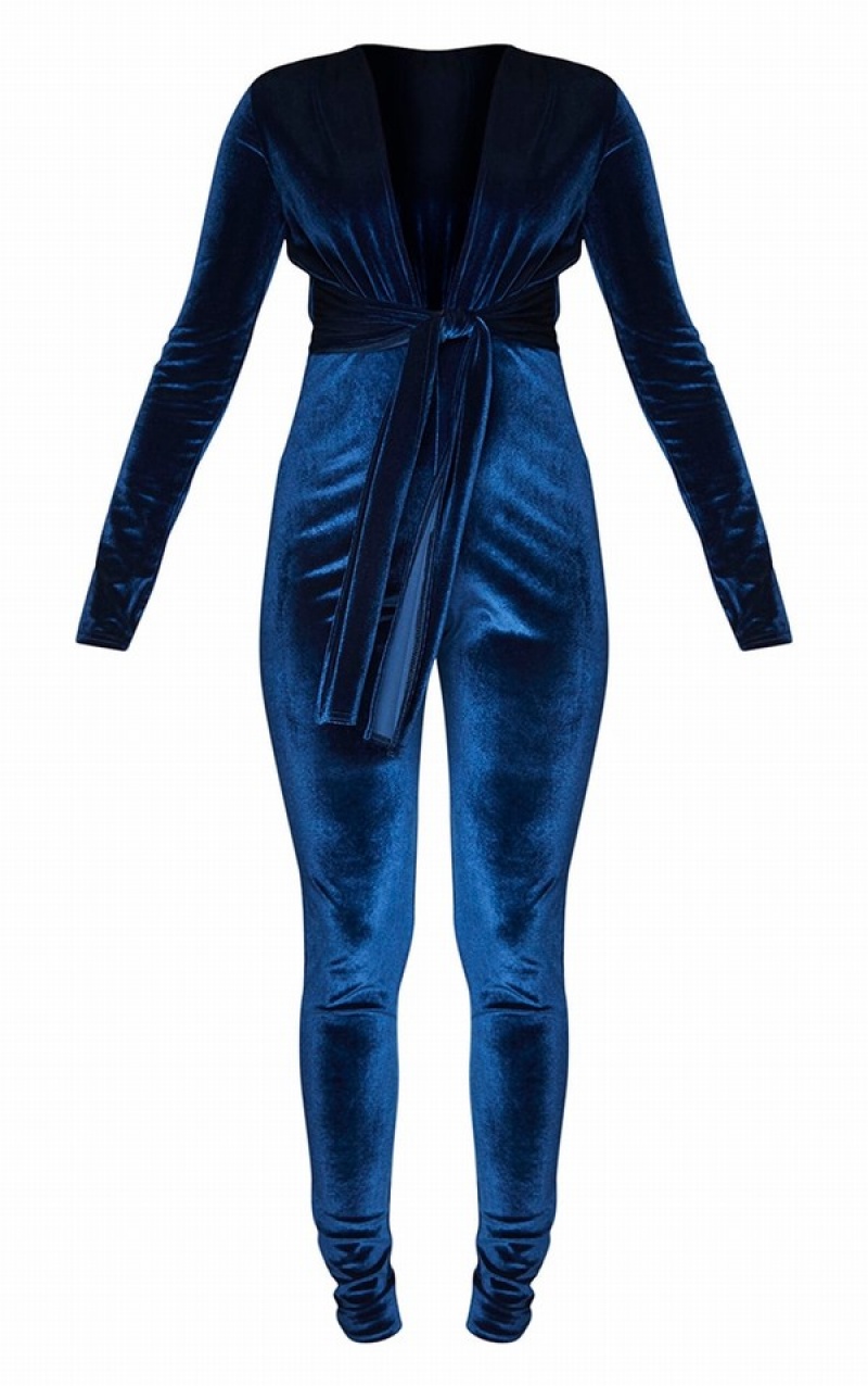 Salopeta Pretty Little Thing Velvet Deep Plunge Tie Talie Bleumarin | XSFV02869