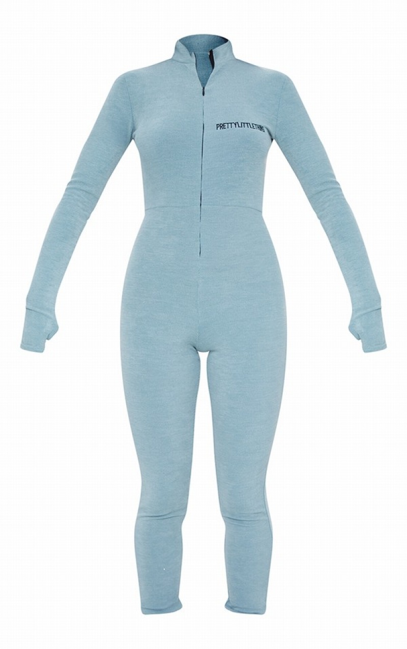 Salopeta Pretty Little Thing Washed EmbroideRib Zip Front Catsuit Verzi | QWBO90172