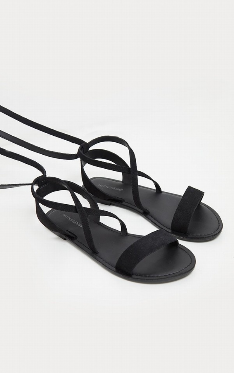 Sandale Pretty Little Thing Basic Piele Negrii | ZUVX52086