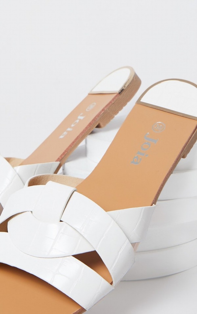 Sandale Pretty Little Thing Croc PU Curea Over Albi | POIW60327