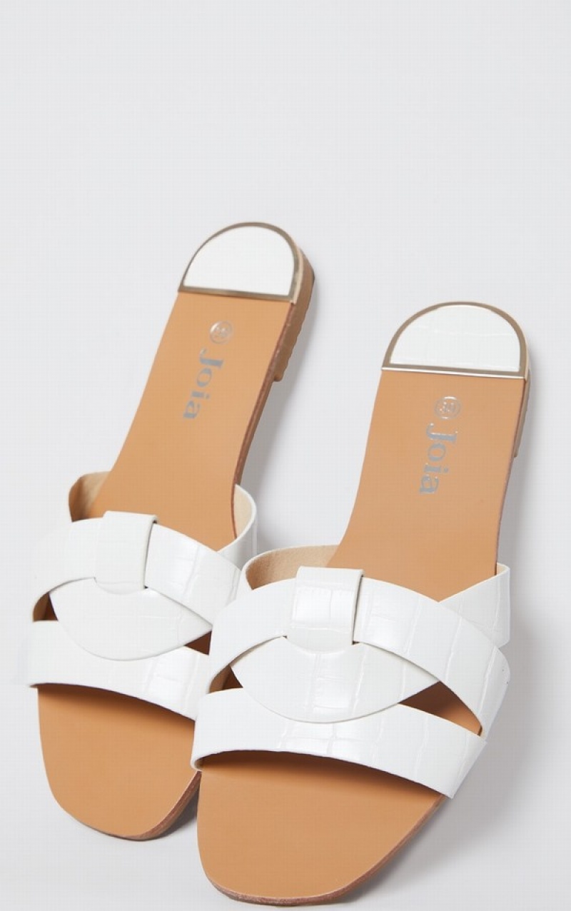 Sandale Pretty Little Thing Croc PU Curea Over Albi | POIW60327