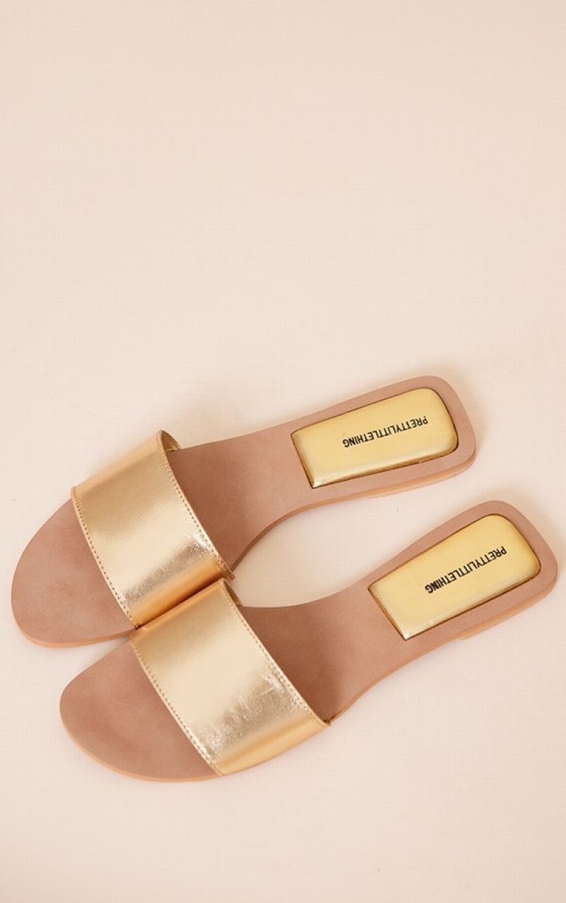 Sandale Pretty Little Thing Real Piele Round Bombeu Basic Curea Aurii | VMEL18306
