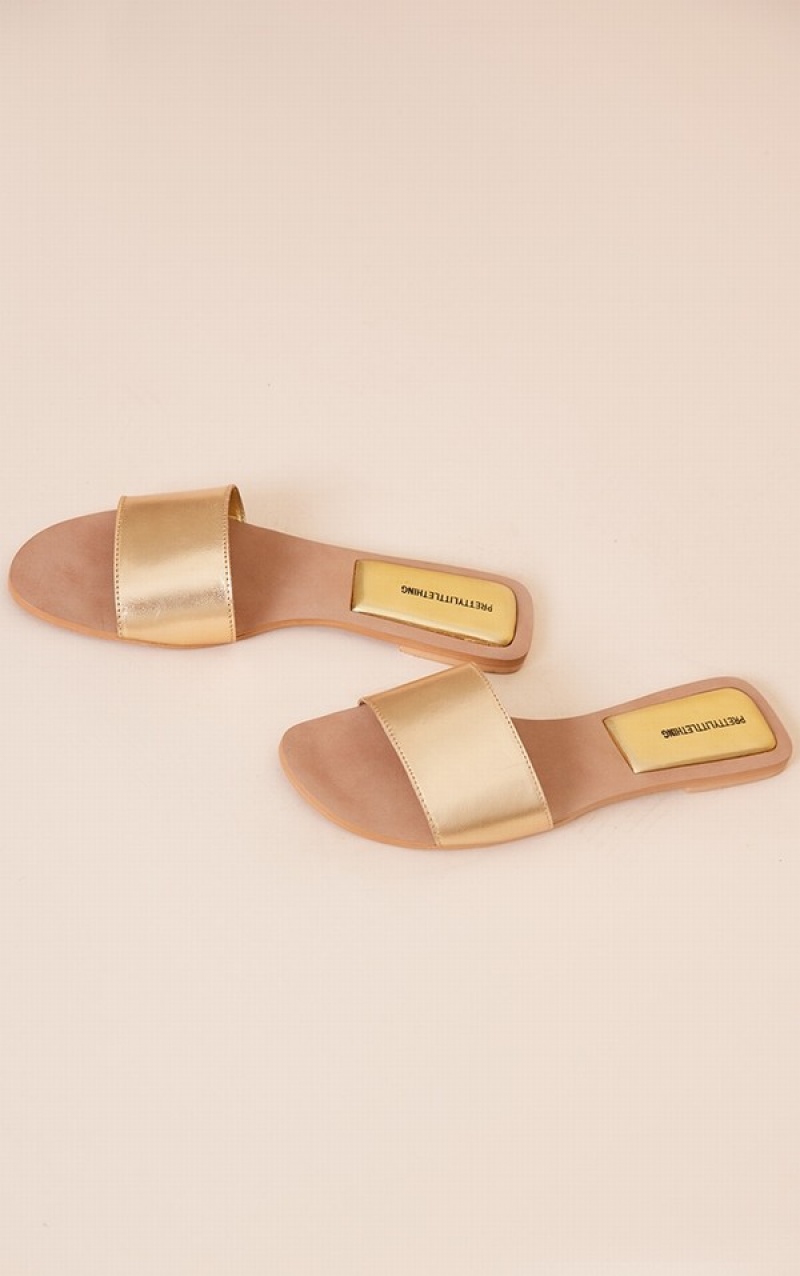 Sandale Pretty Little Thing Real Piele Round Bombeu Basic Curea Aurii | VMEL18306