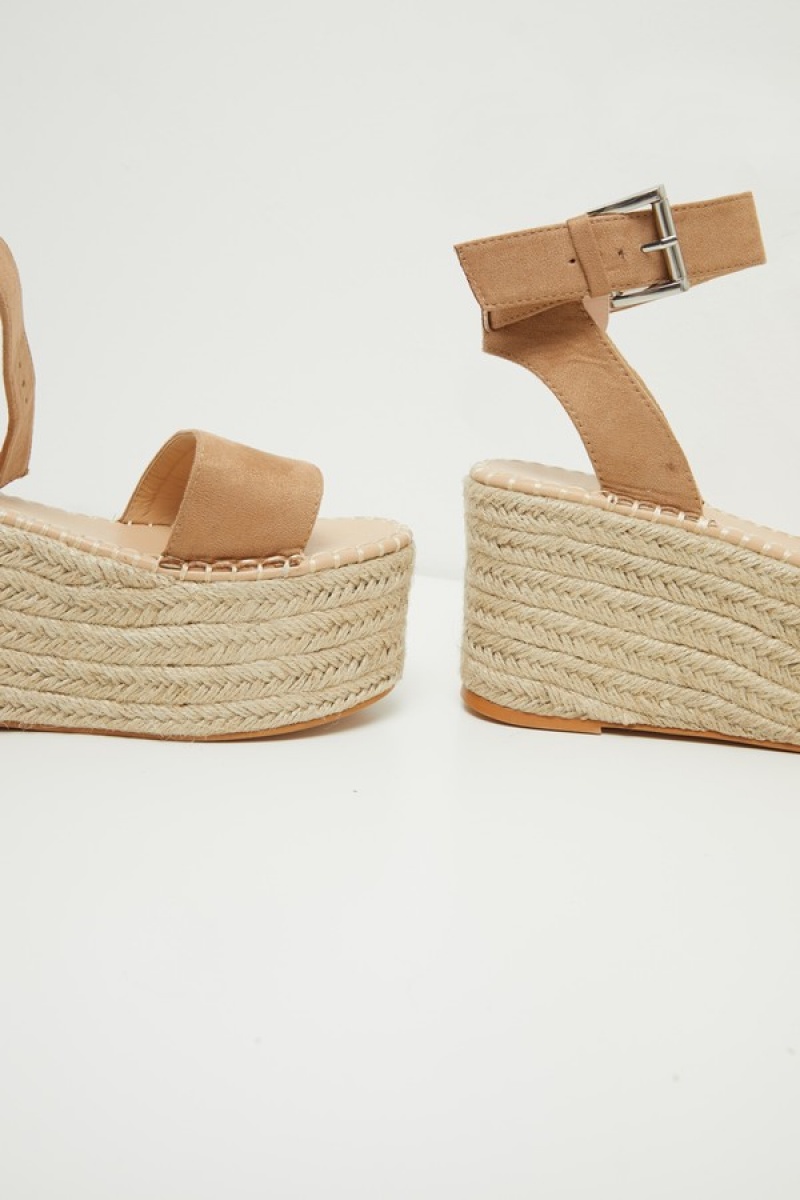 Sandale Pretty Little Thing Tan Cu Catarama Ankle Strapform Espadrile Maro | QOTL80265