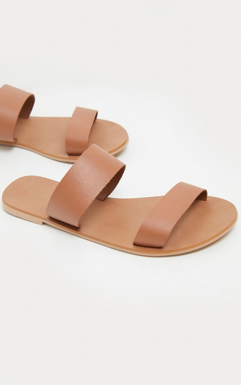 Sandale Pretty Little Thing Tan Twin Curea Basic Piele Maro | JCKP80241