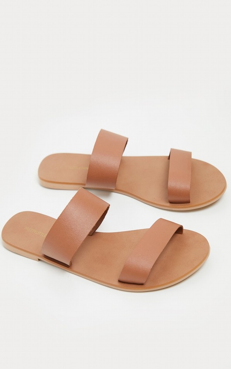 Sandale Pretty Little Thing Tan Twin Curea Basic Piele Maro | JCKP80241