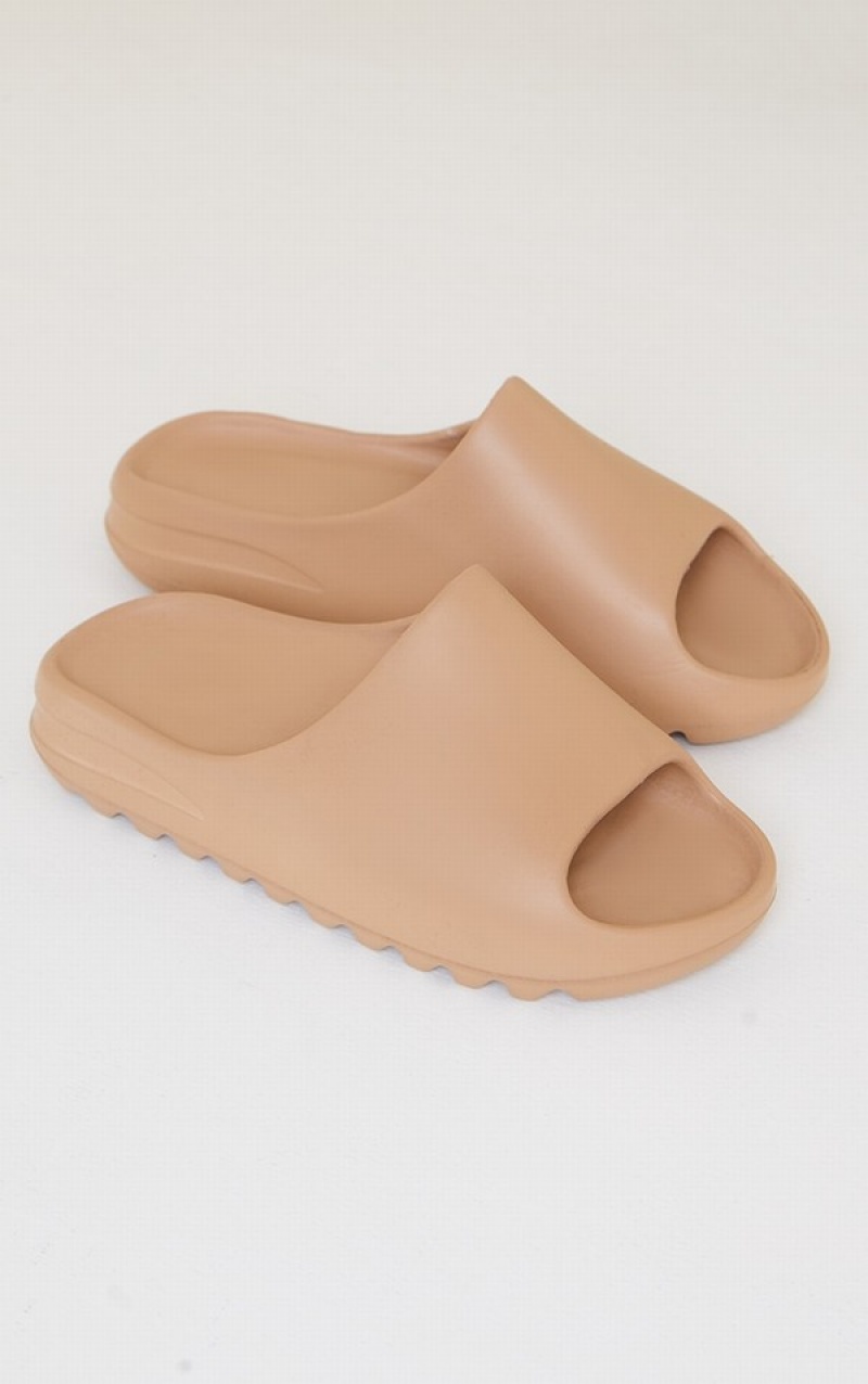 Slapi Pretty Little Thing Mocha Rubber Cu Nervuri Sole Bej | YICU40975