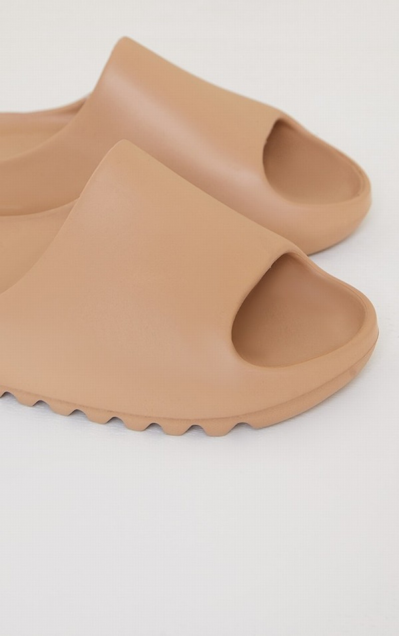 Slapi Pretty Little Thing Mocha Rubber Cu Nervuri Sole Bej | YICU40975