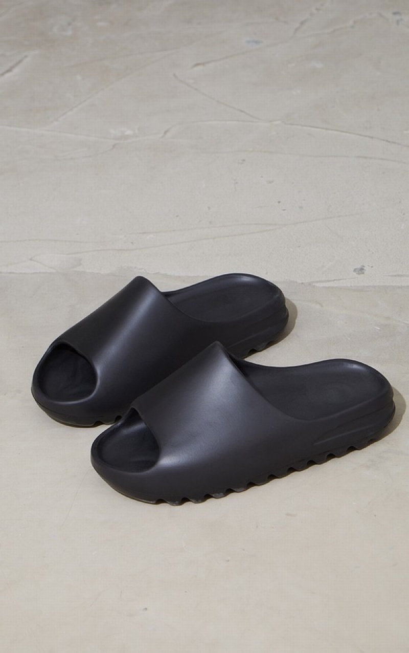 Slapi Pretty Little Thing Rubber Cu Nervuri Sole Negrii | SYJL98047