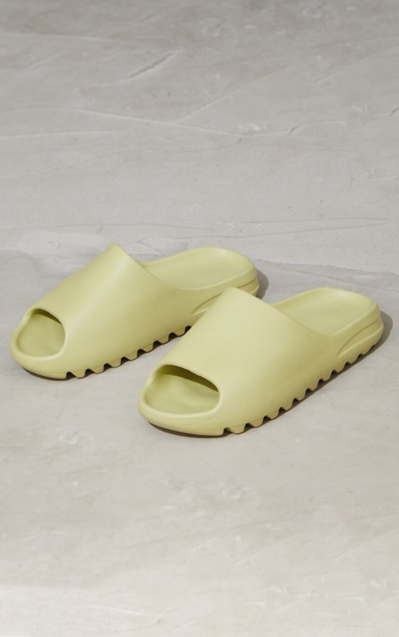 Slapi Pretty Little Thing Rubber Cu Nervuri Sole Kaki | DVEY58937