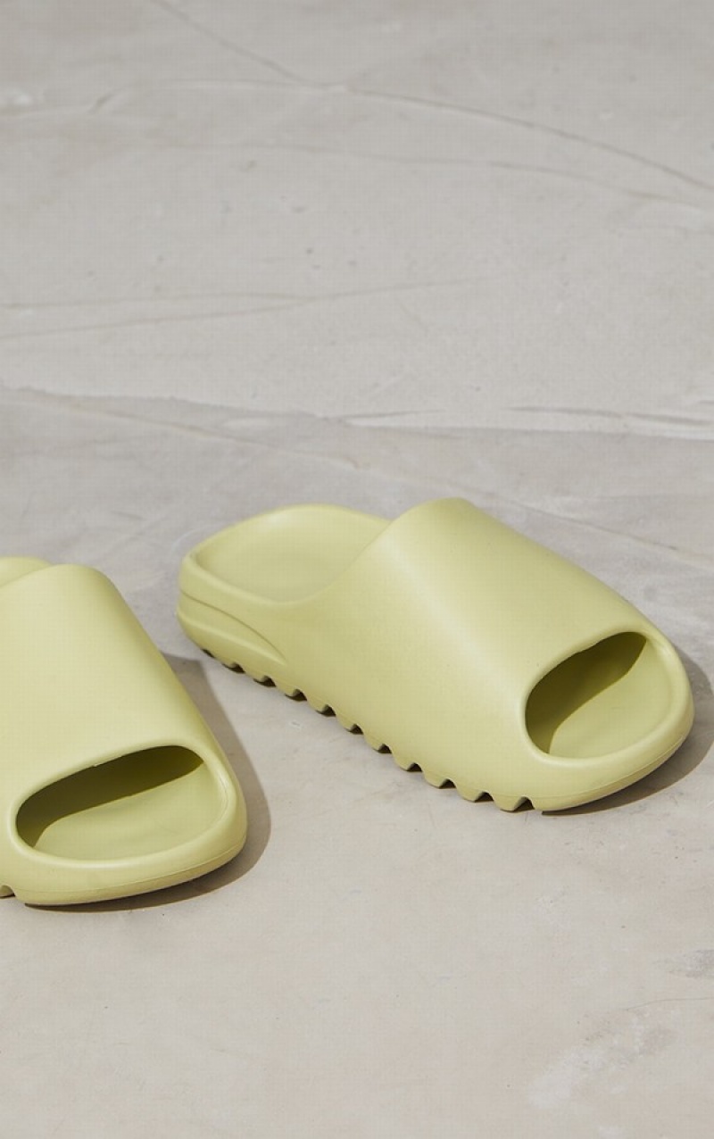 Slapi Pretty Little Thing Rubber Cu Nervuri Sole Kaki | DVEY58937
