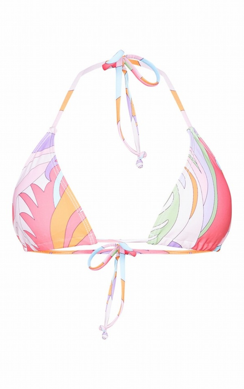 Topuri De Bikini Pretty Little Thing Abstract Căptușită Triangle Portocalii | ZGXF49086