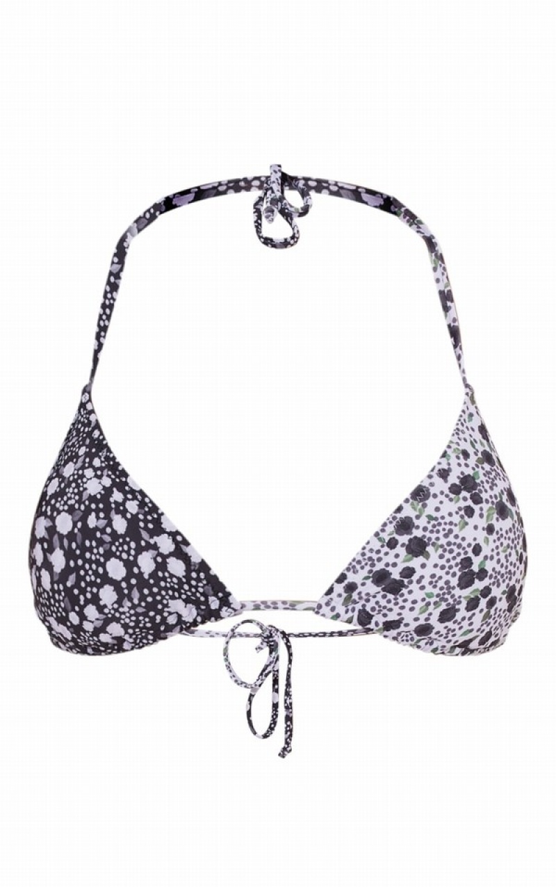 Topuri De Bikini Pretty Little Thing And Contrast Print Căptușită Triangle Negrii | COZS47306